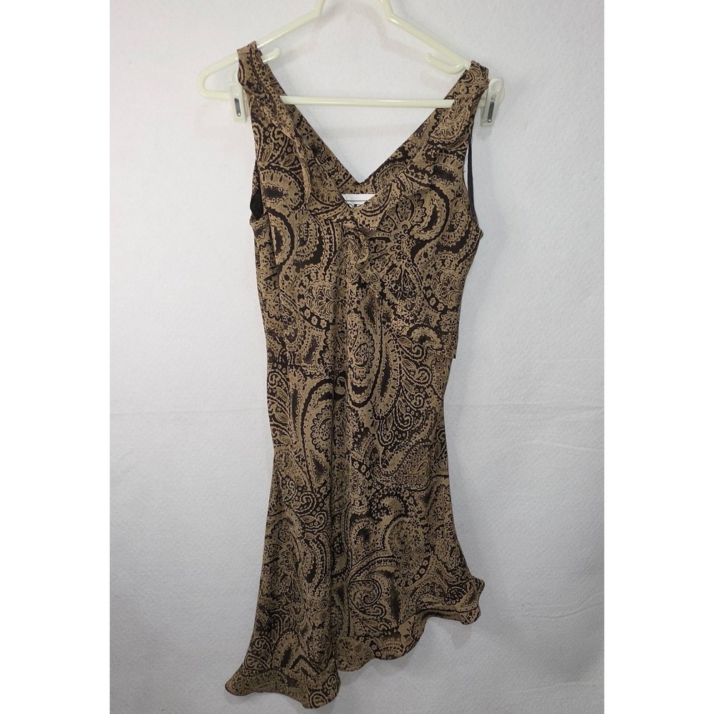 Y2K DBY Ltd Brown Paisley V-Neck Sleeveless Asymmetrical Hem Midi Dress
